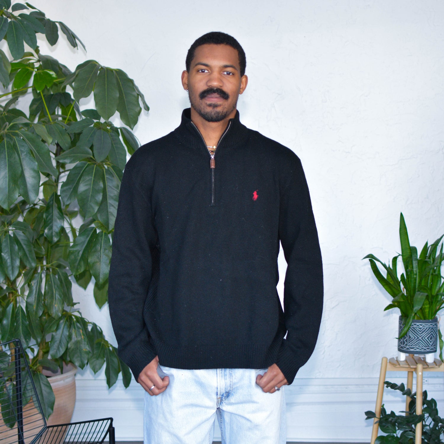 Polo Ralph Lauren Black Knit Quarter-Zip Sweatshirt