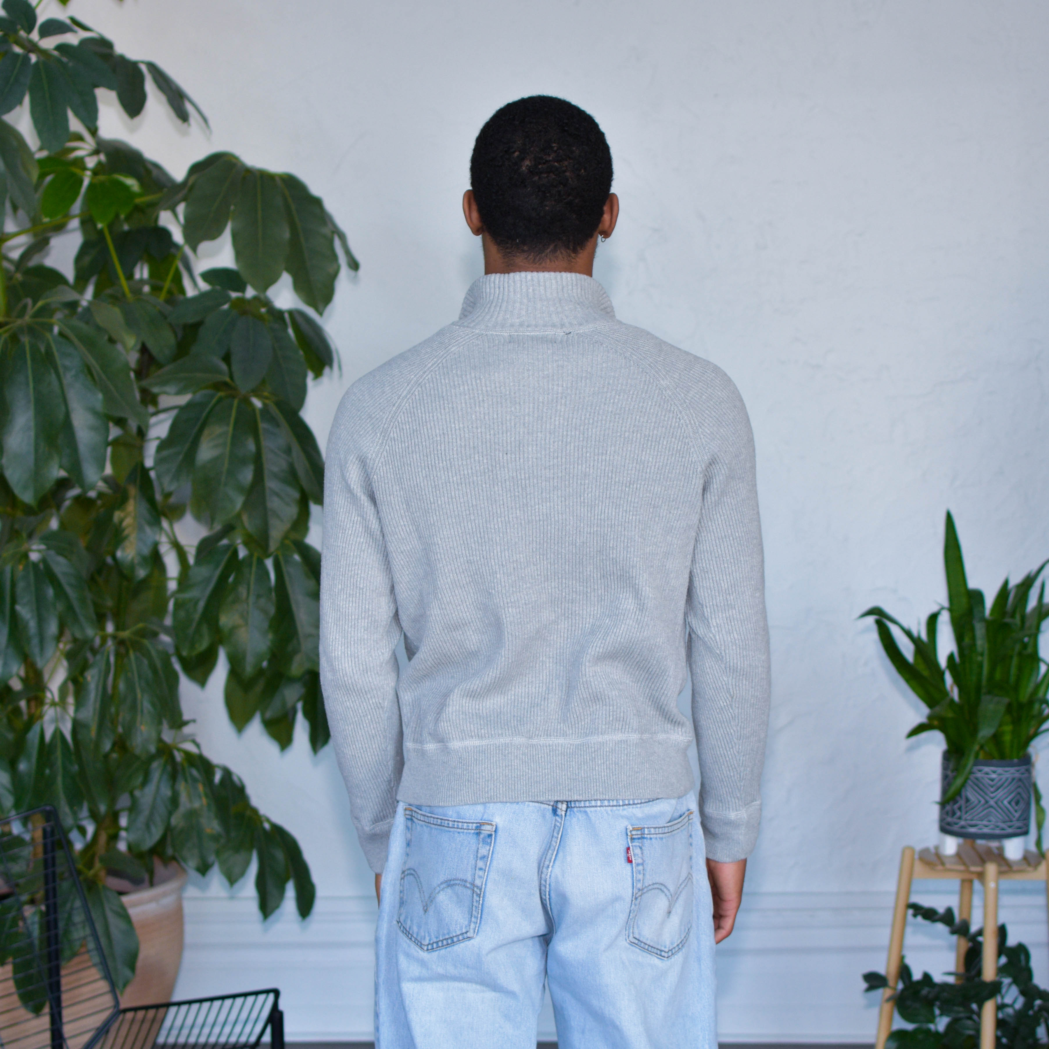 Vintage Polo Jeans Co. Grey Ribbed Quarter Zip Sweater