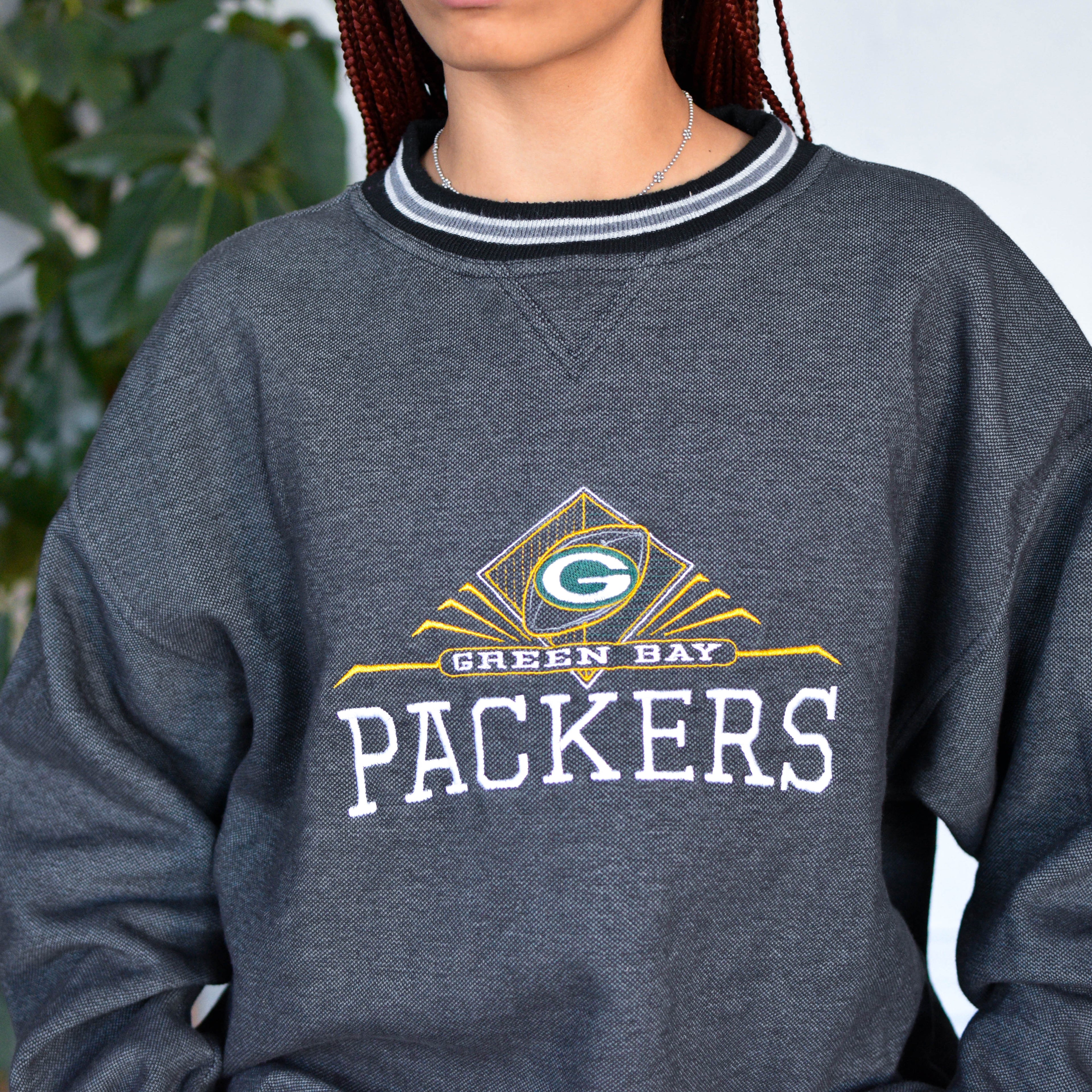 Vintage 90s Green Bay Packers Embroidered Gray Crewneck