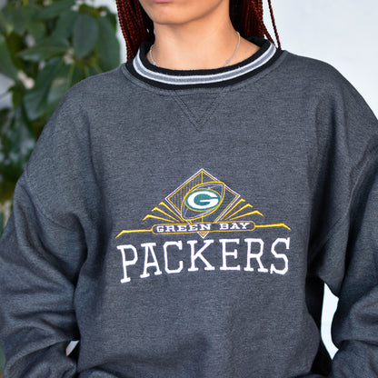Vintage 90s Green Bay Packers Embroidered Gray Crewneck