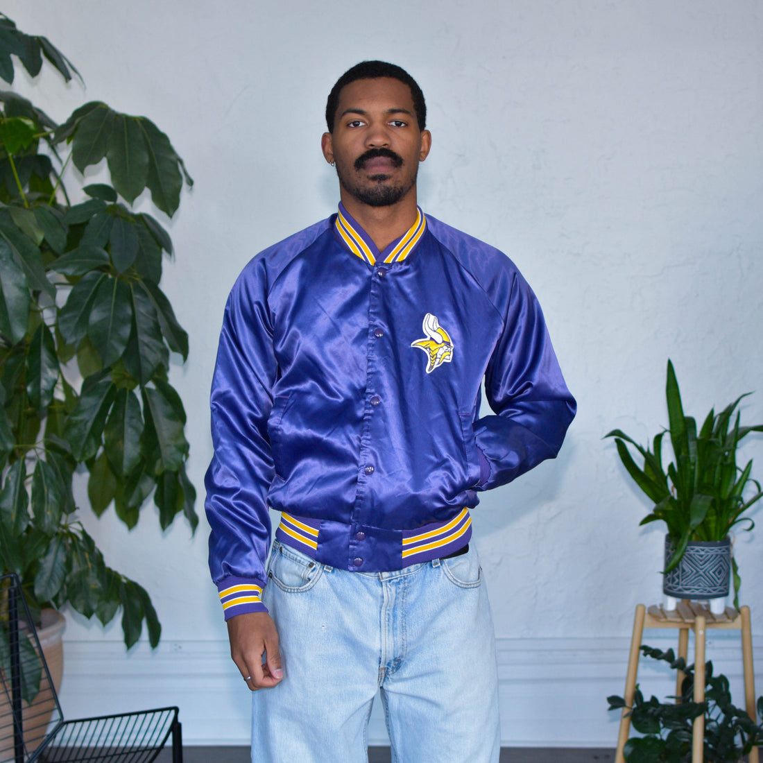Vintage 80s Chalk Line Minnesota Vikings Satin Bomber Jacket