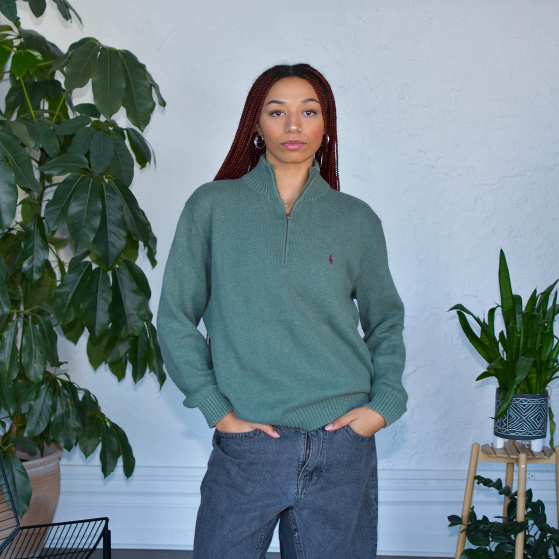 Y2K Polo Ralph Lauren Sea Moss Knit Quarter Zip Sweater