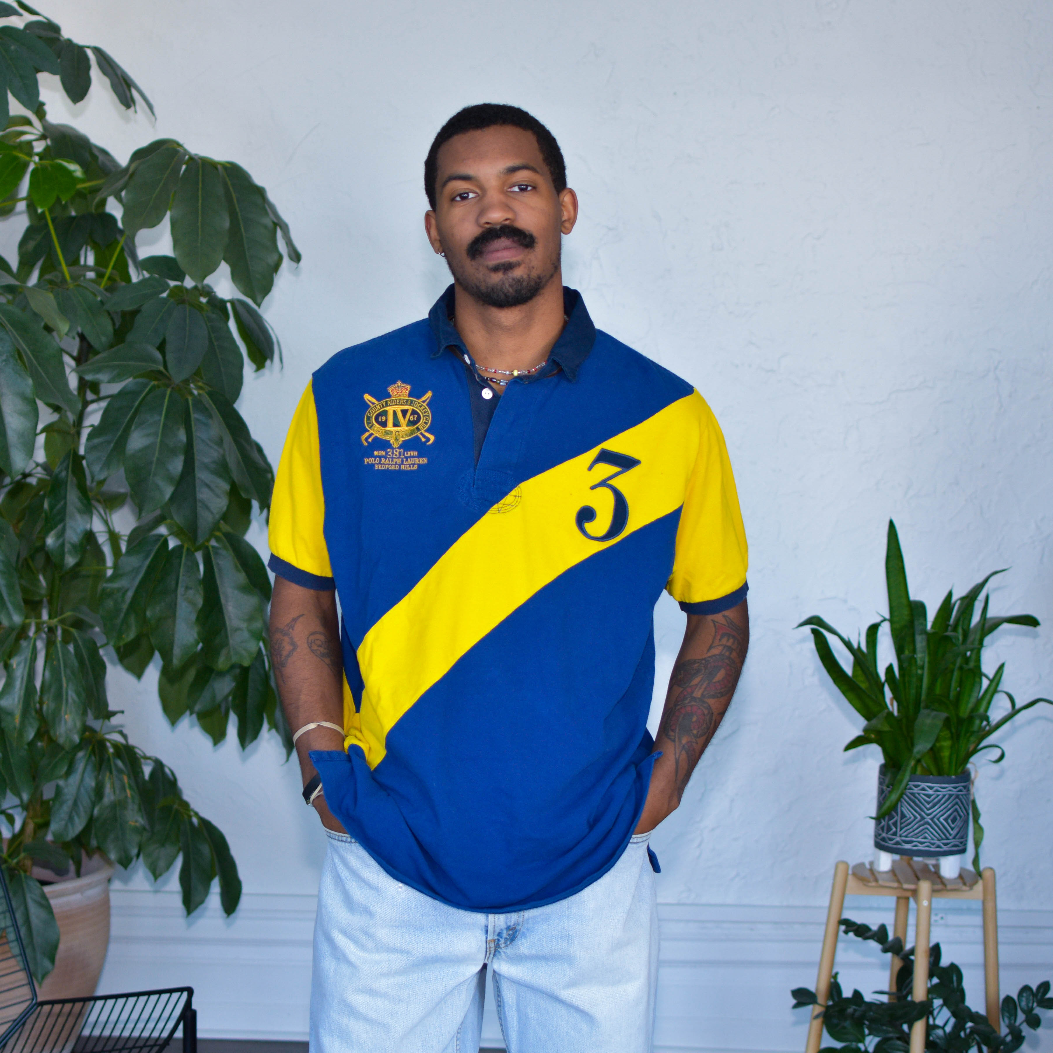 Vintage Polo Ralph Lauren Blue and Yellow Color-Blocked Polo Shirt