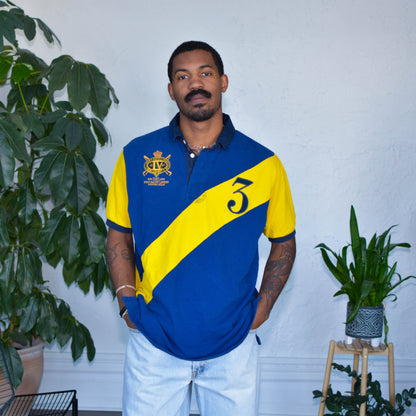 Vintage Polo Ralph Lauren Blue and Yellow Color-Blocked Polo Shirt