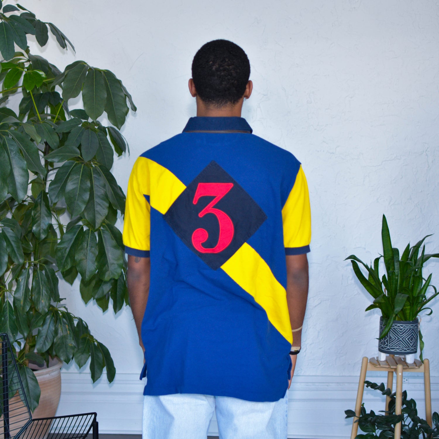 Vintage Polo Ralph Lauren Blue and Yellow Color-Blocked Polo Shirt