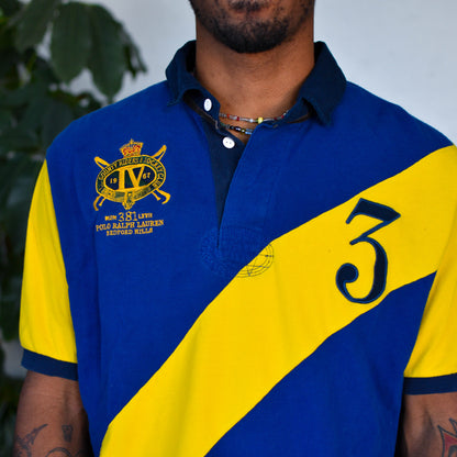Vintage Polo Ralph Lauren Blue and Yellow Color-Blocked Polo Shirt