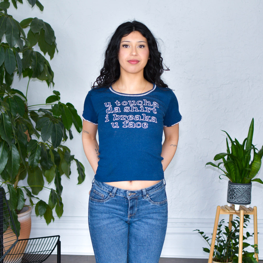Vintage 80s Navy Ringer Graphic T-Shirt