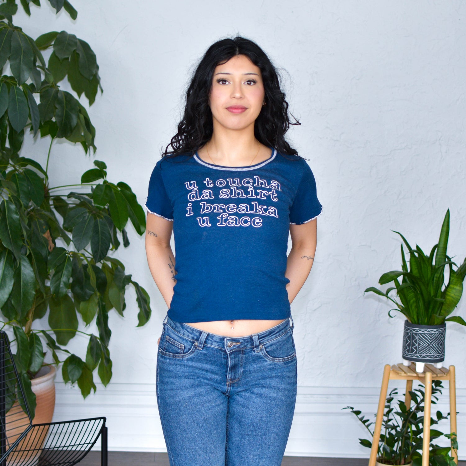 Vintage 80s Navy Ringer Graphic T-Shirt