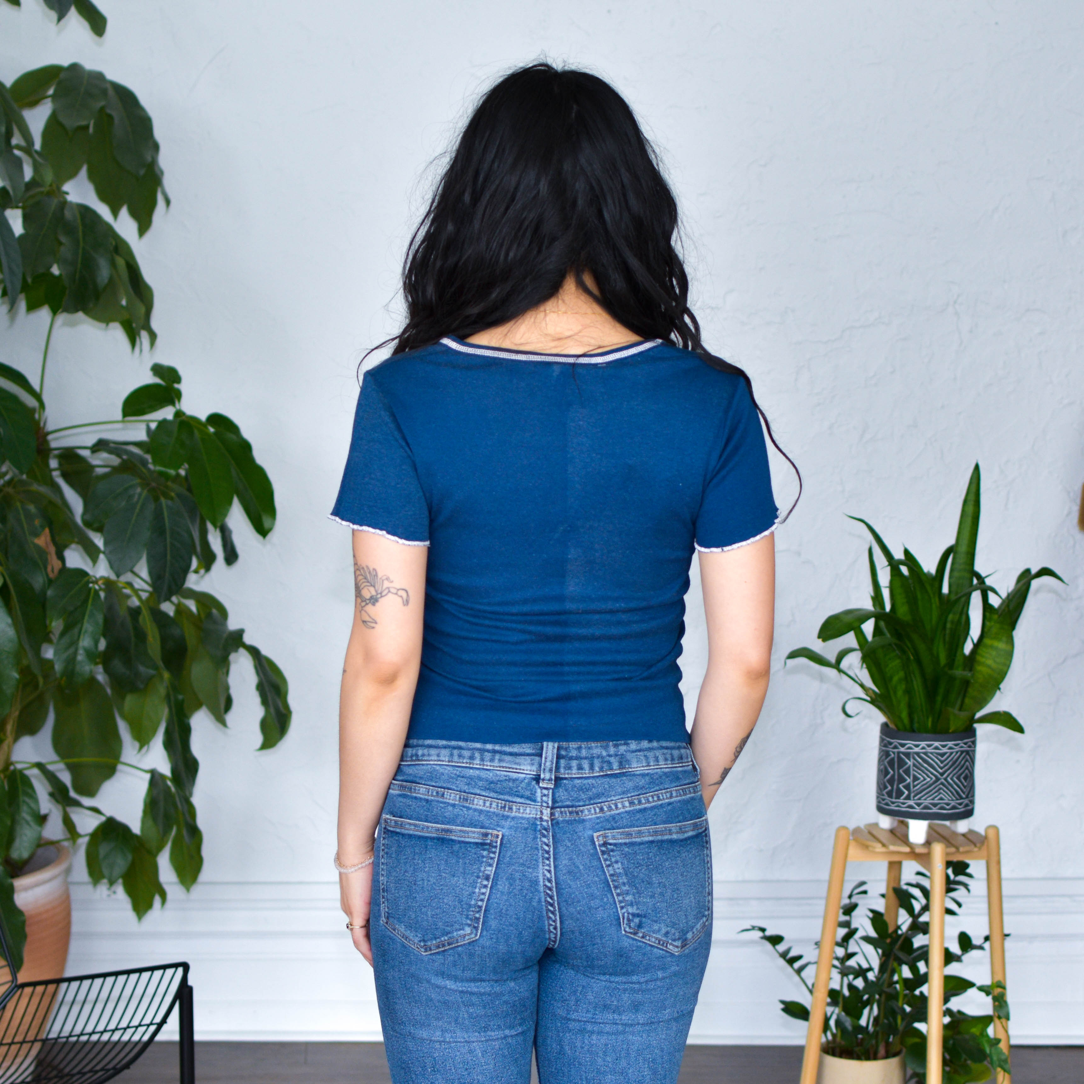 Vintage 80s Navy Ringer Graphic T-Shirt