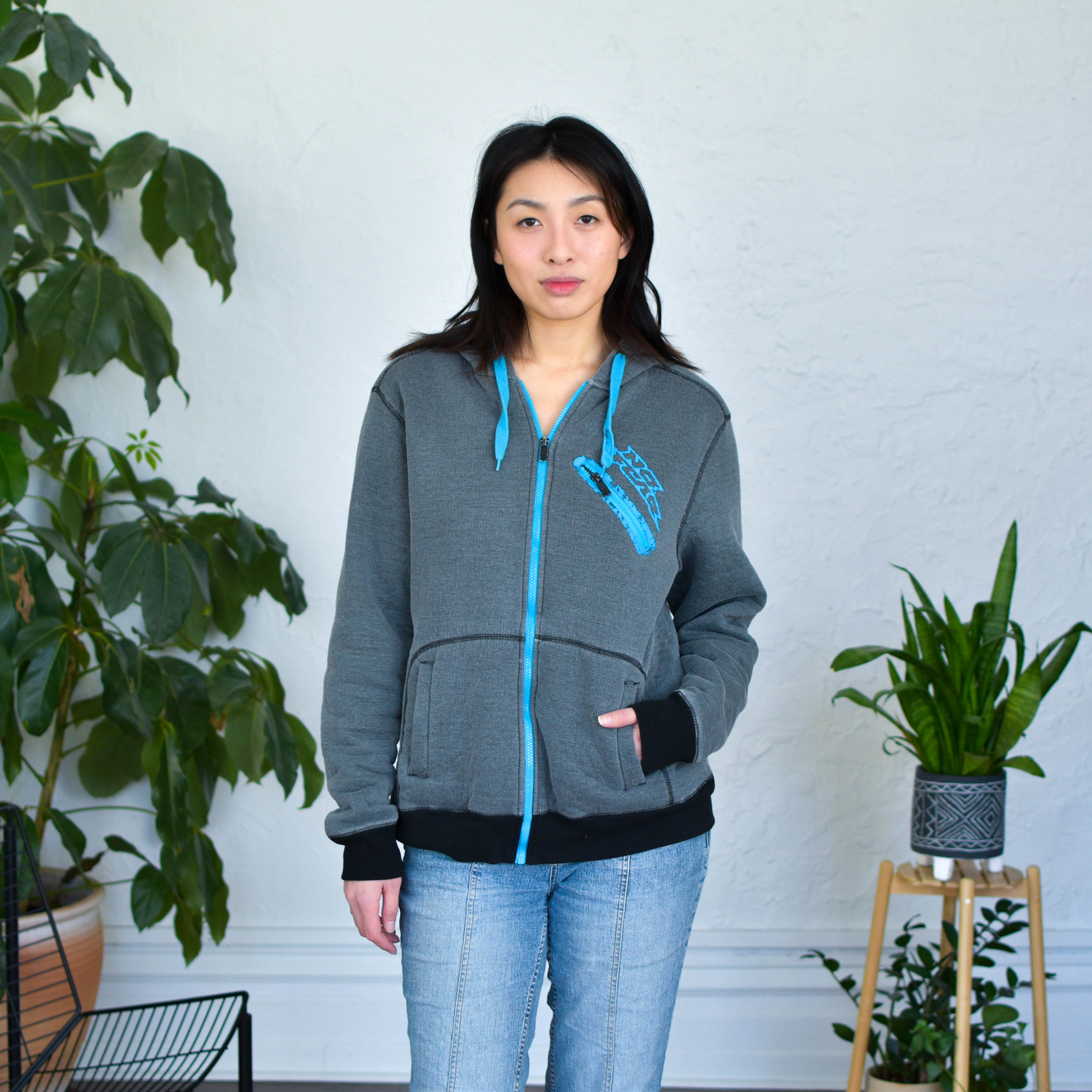 Y2K No Fear Fleece-Lined Zip-Up Hoodie