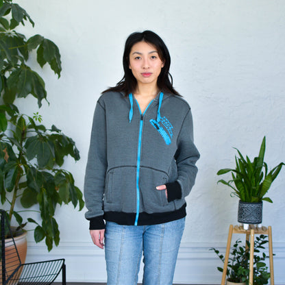 Y2K No Fear Fleece-Lined Zip-Up Hoodie