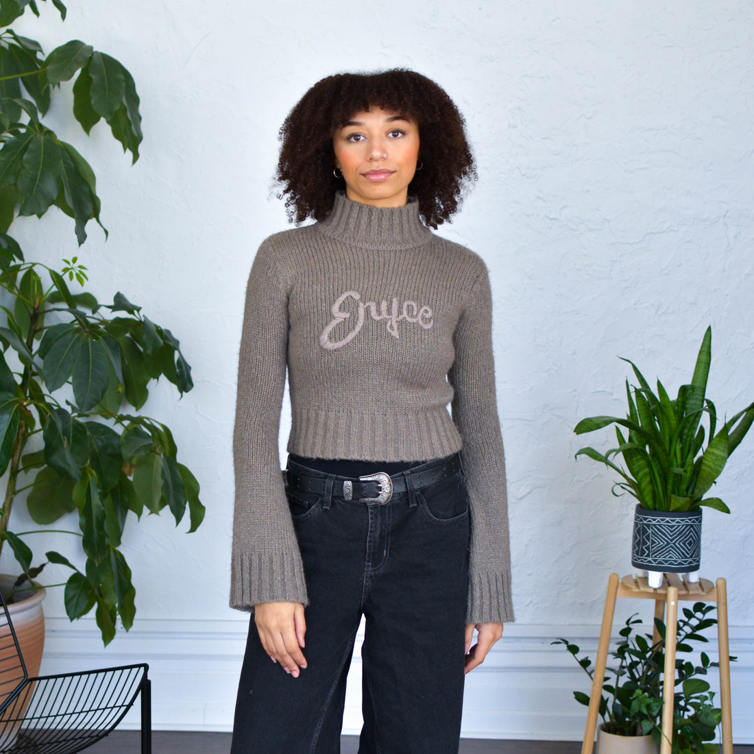 Y2K Brown Enyce Cropped Mock Neck Sweater