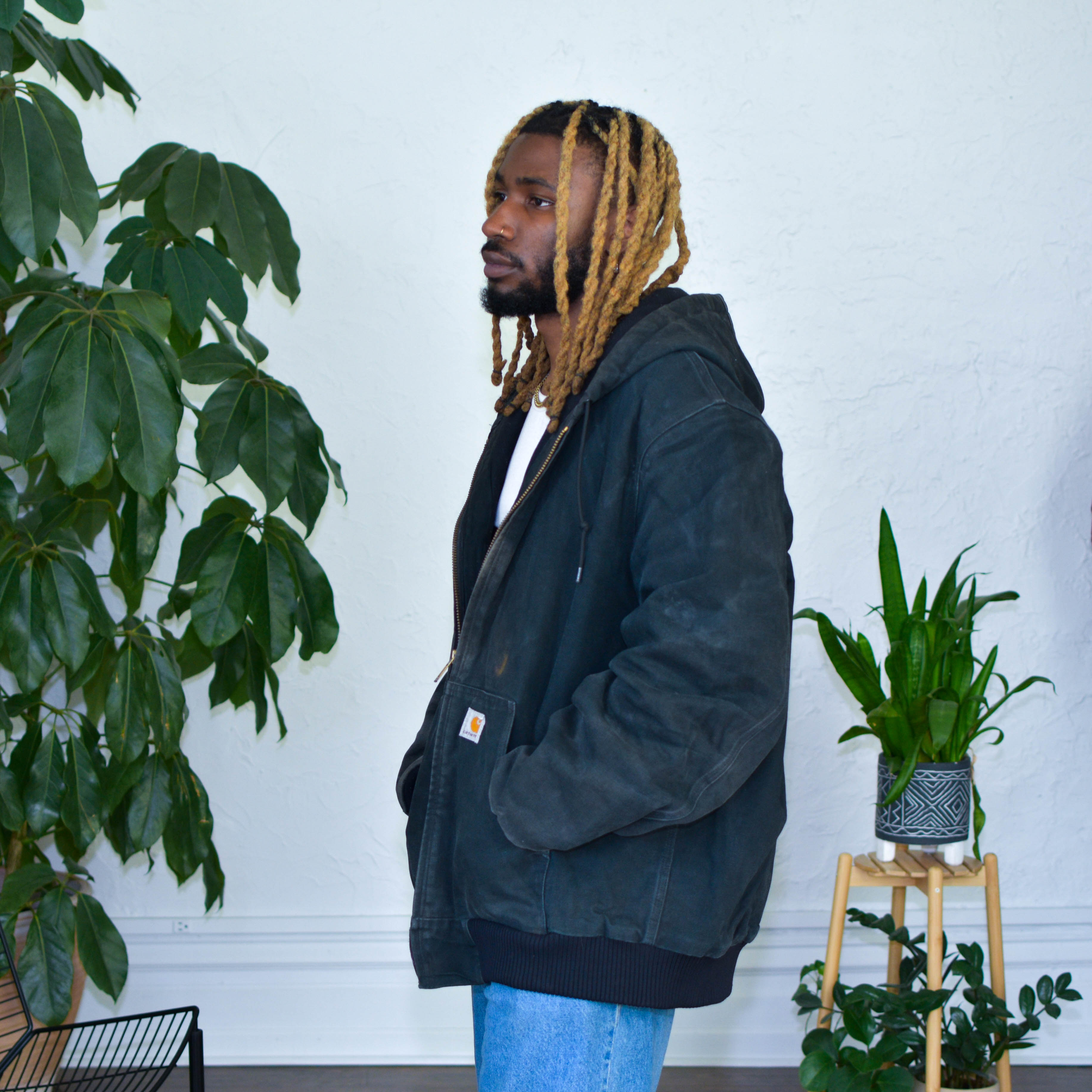 Vintage Distressed Carhartt Black Quilted Hooded Jacket