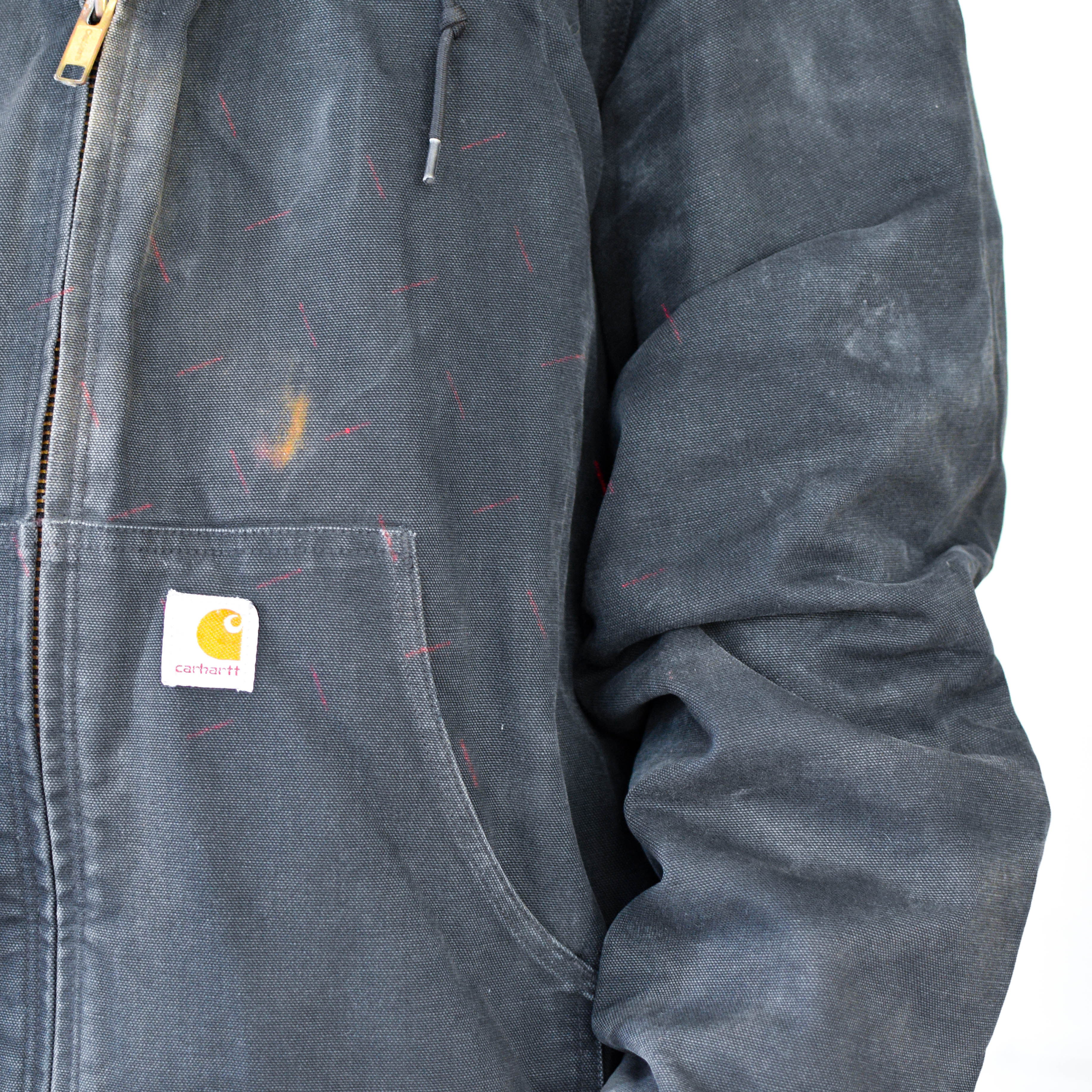 Vintage Distressed Carhartt Black Quilted Hooded Jacket