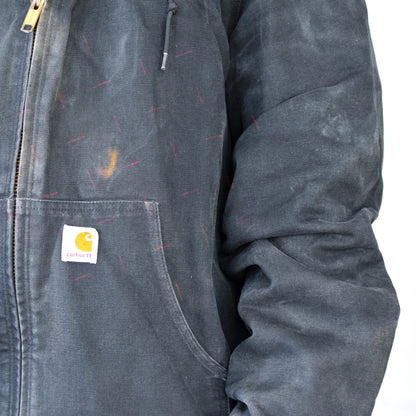 Vintage Distressed Carhartt Black Quilted Hooded Jacket