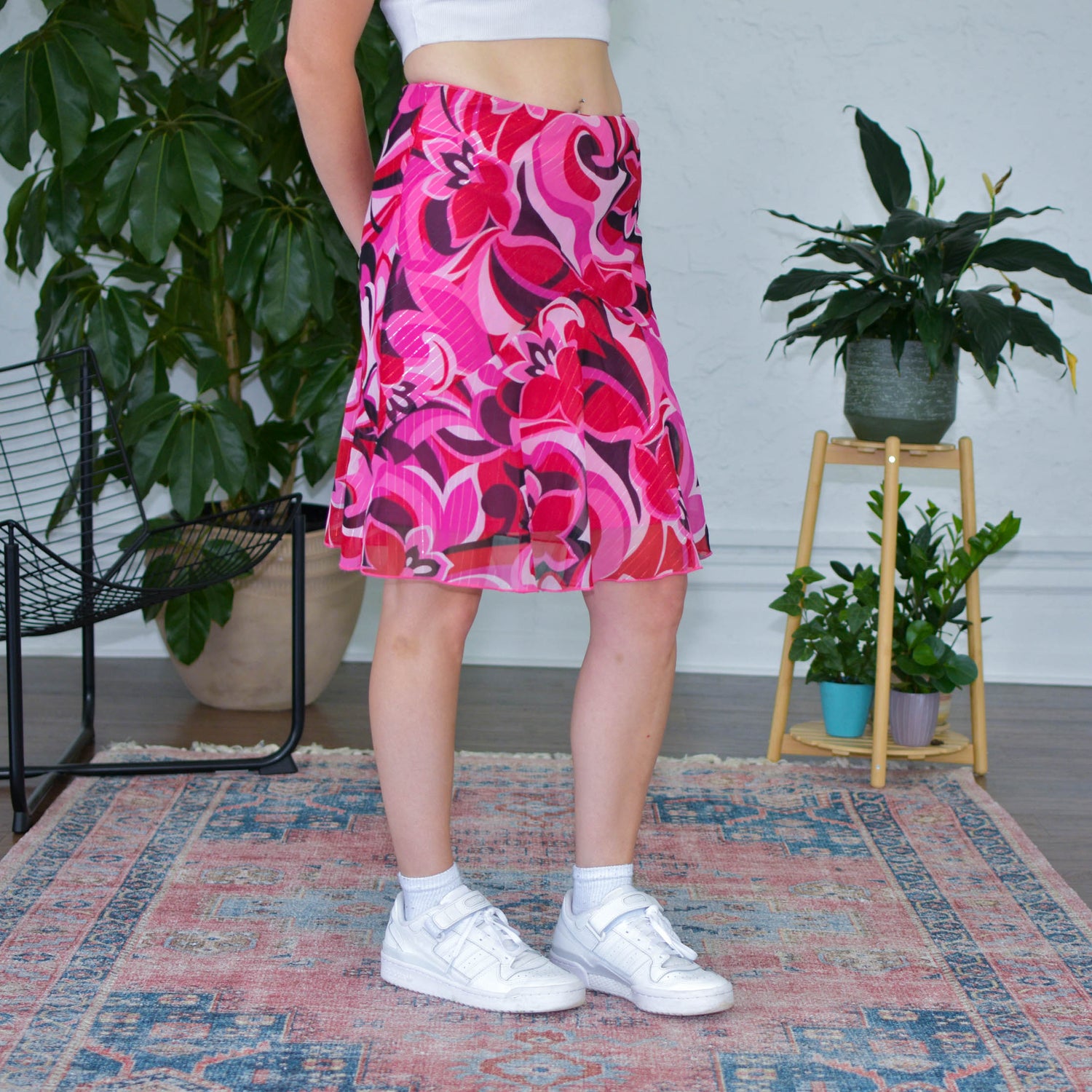 Y2k Pink Patterned Midi Flowy Skirt