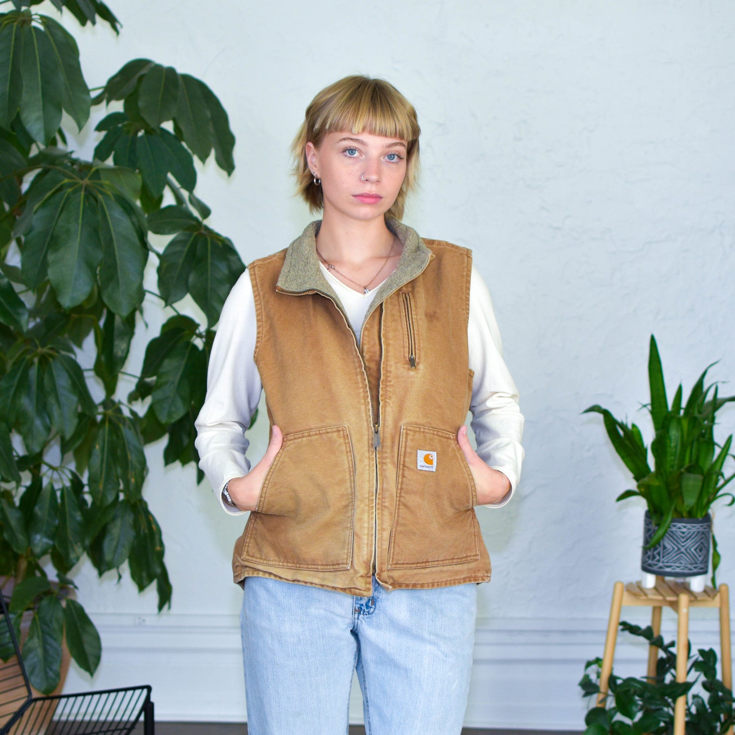 Vintage Carhartt Brown Sherpa-Lined Vest