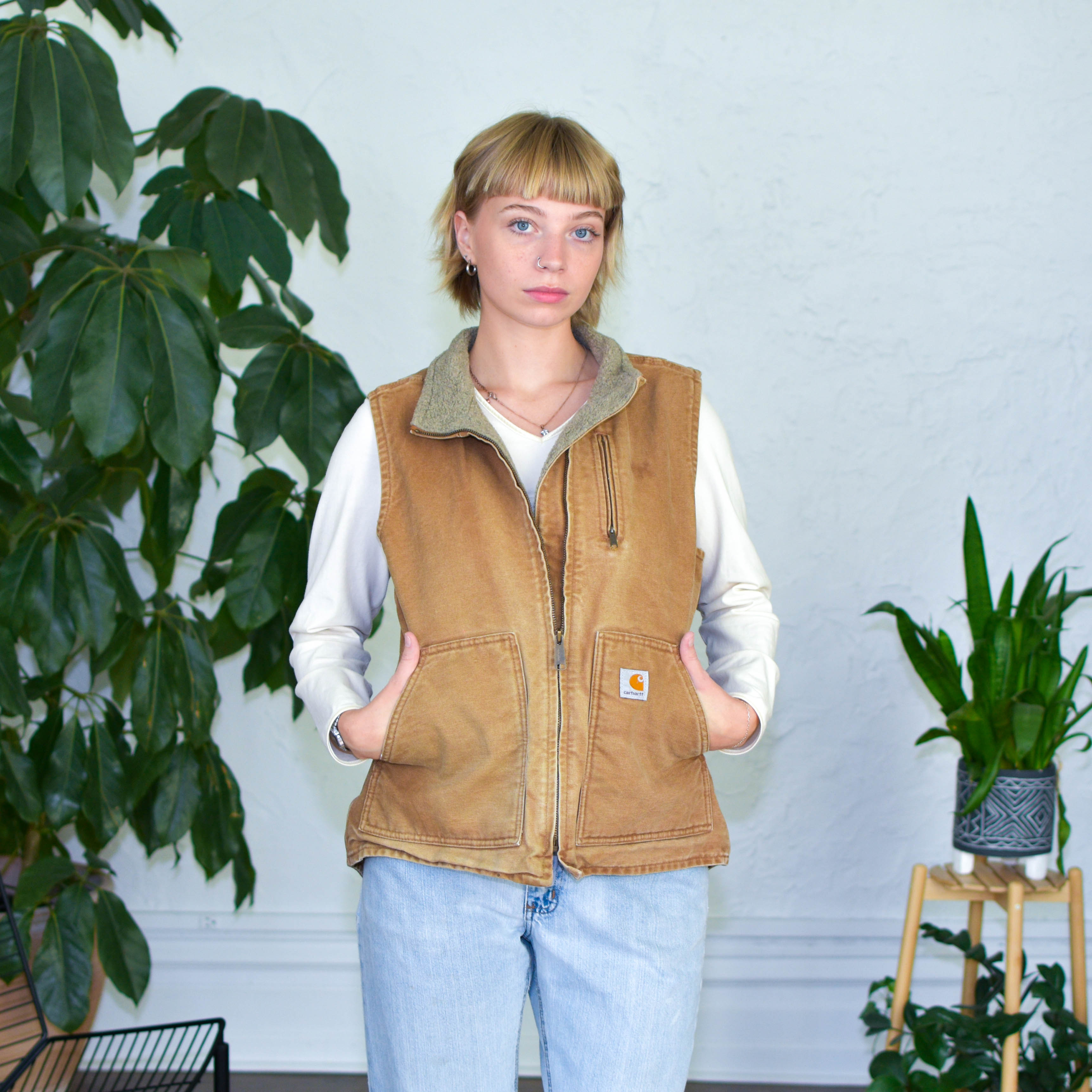 Vintage Carhartt Brown Sherpa-Lined Vest