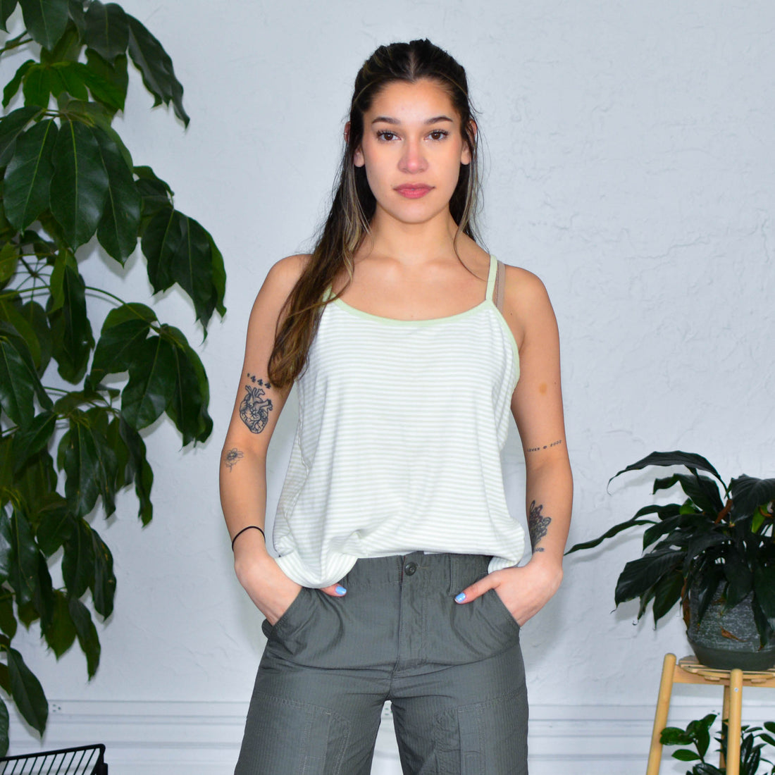 Vintage Sonoma Green Striped Tank Top