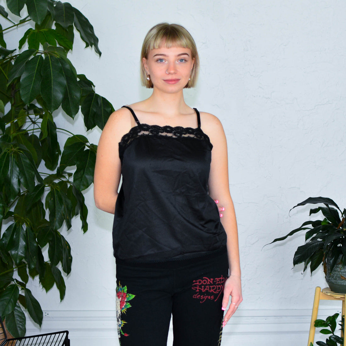 Vintage Black Satin Lacey Lingerie Top