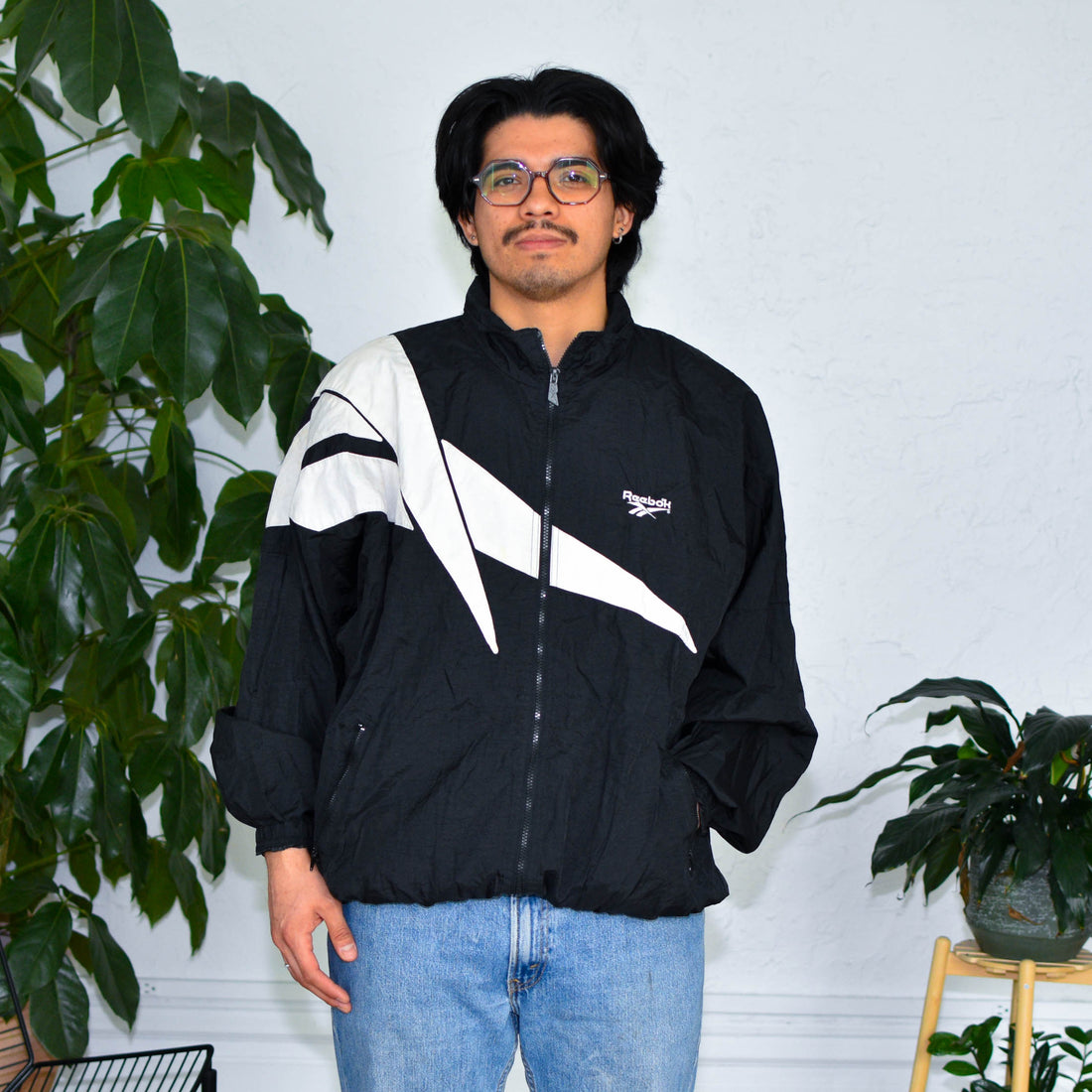 Vintage Reebok Black & White Zip Up Windbreaker