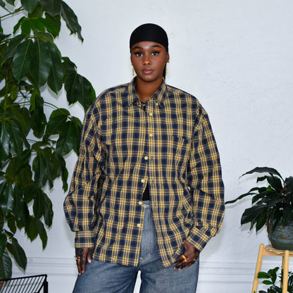 Vintage Blue &amp; Yellow Plaid Lightweight Button Up