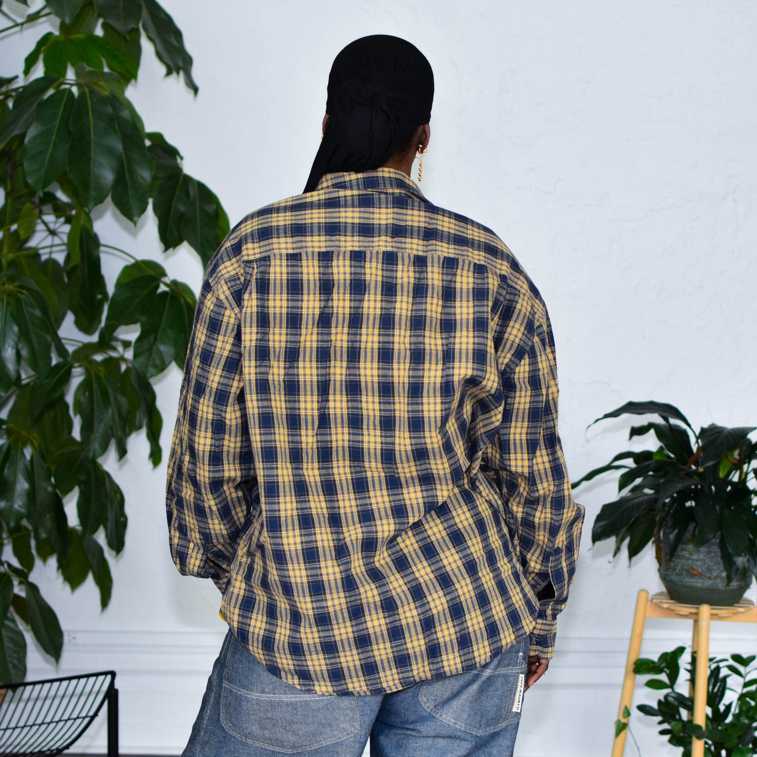 Vintage Blue &amp; Yellow Plaid Lightweight Button Up