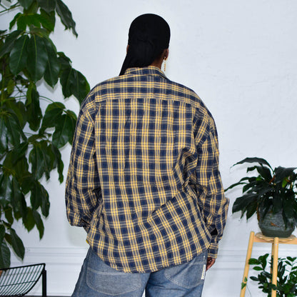 Vintage Blue &amp; Yellow Plaid Lightweight Button Up