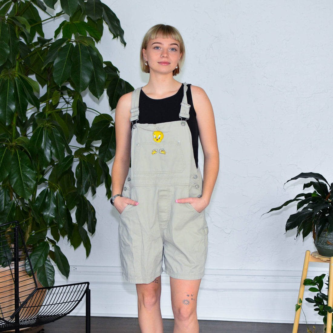 Y2k Warner Bros Tweety Bird Embroidered Overalls
