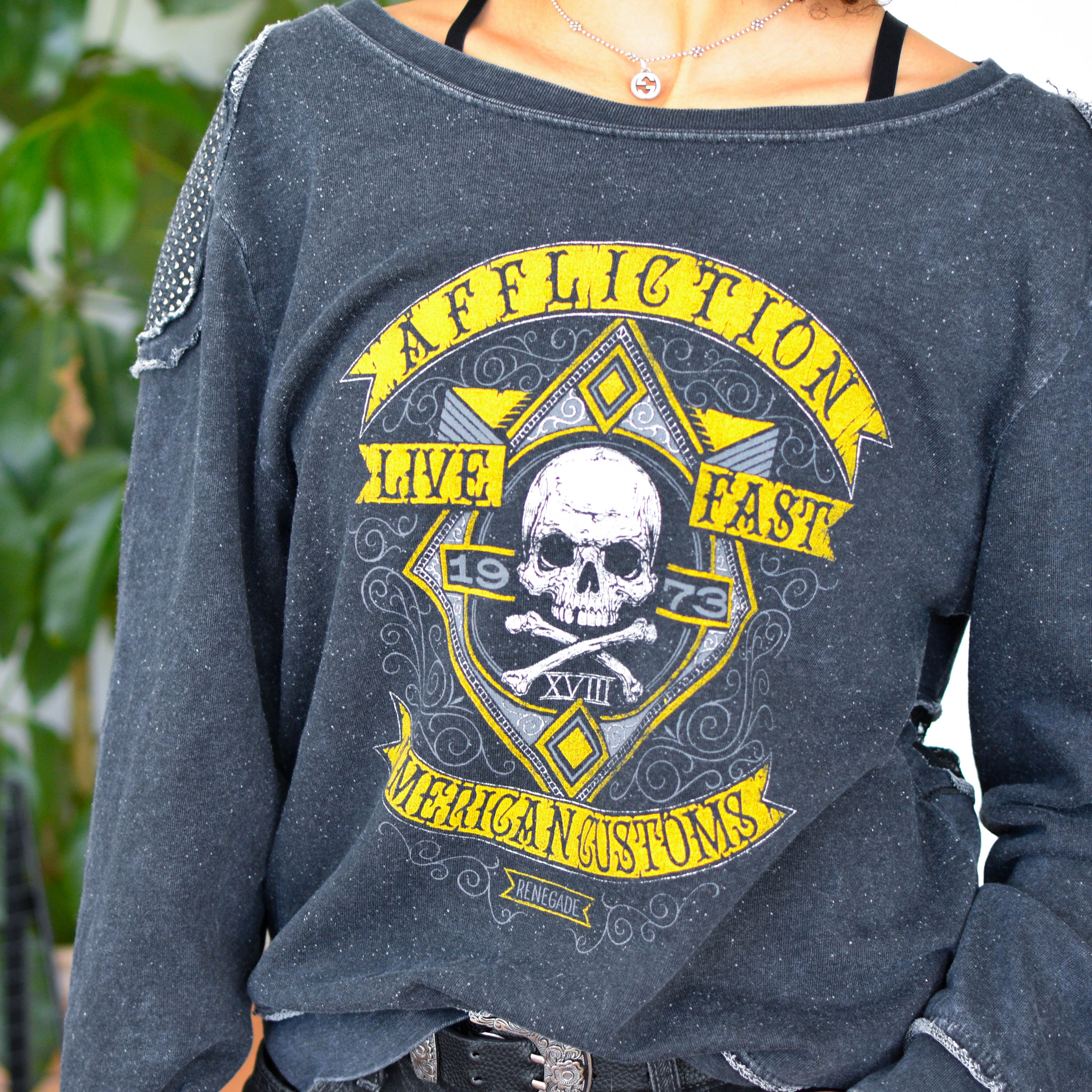 Y2K Affliction Distressed Sheer Crewneck