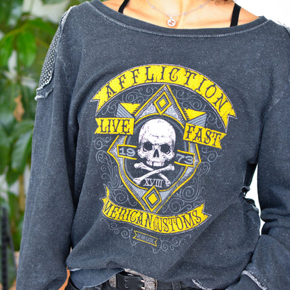 Y2K Affliction Distressed Sheer Crewneck