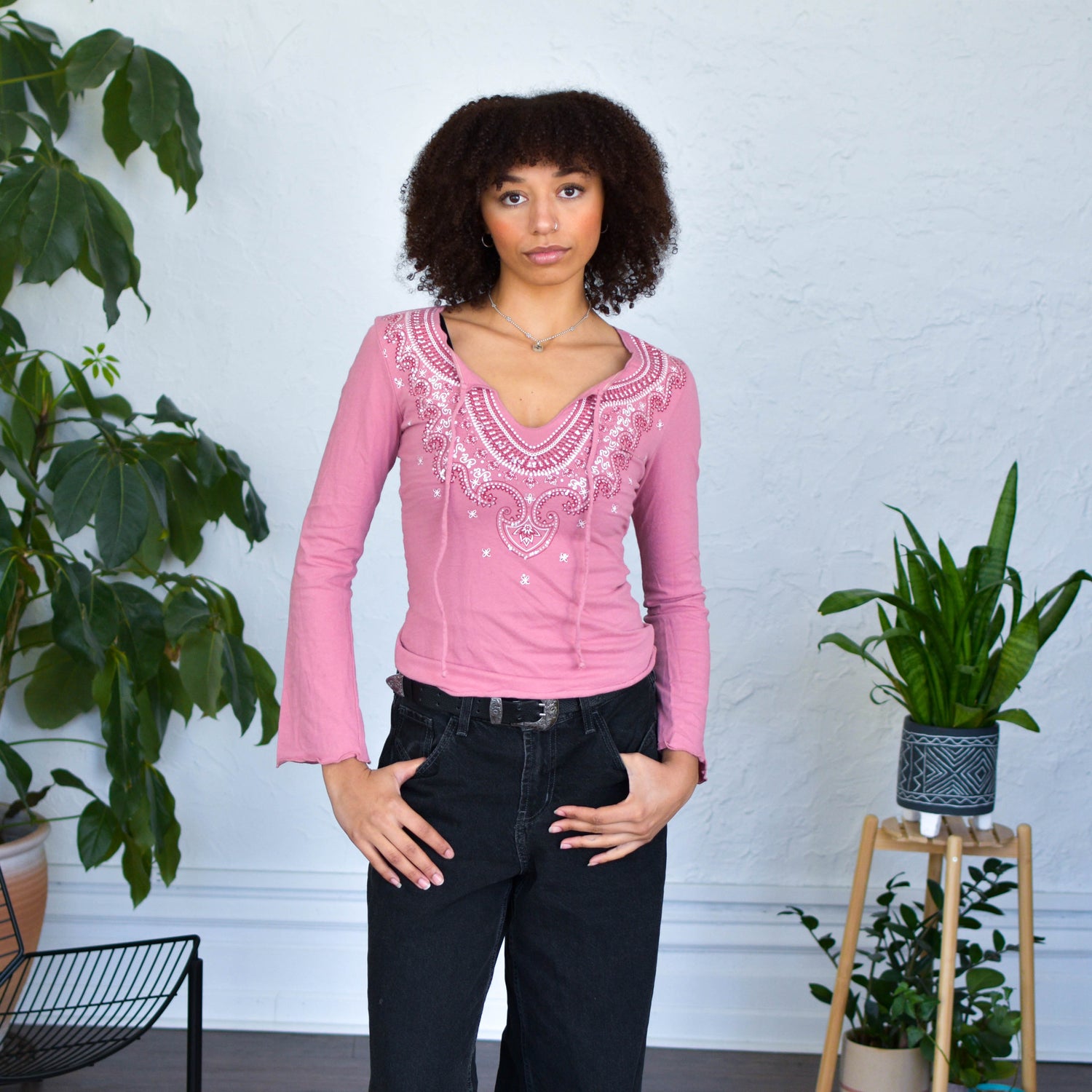 Y2K Pink Anxiety Beaded Blouse