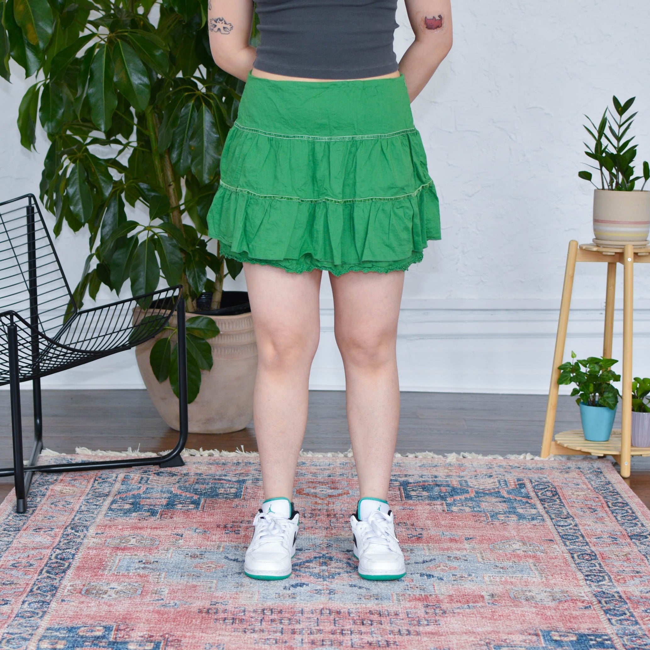 Y2k Green Ruffle Mini Skirt