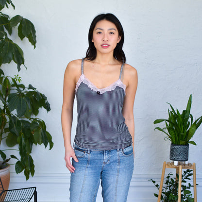 Y2K Striped Not Tired Lace Camisole