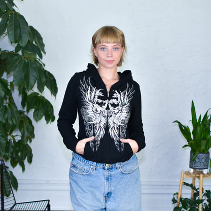 Y2k Los Angeles Bus Stop Bedazzled Skull Hoodie