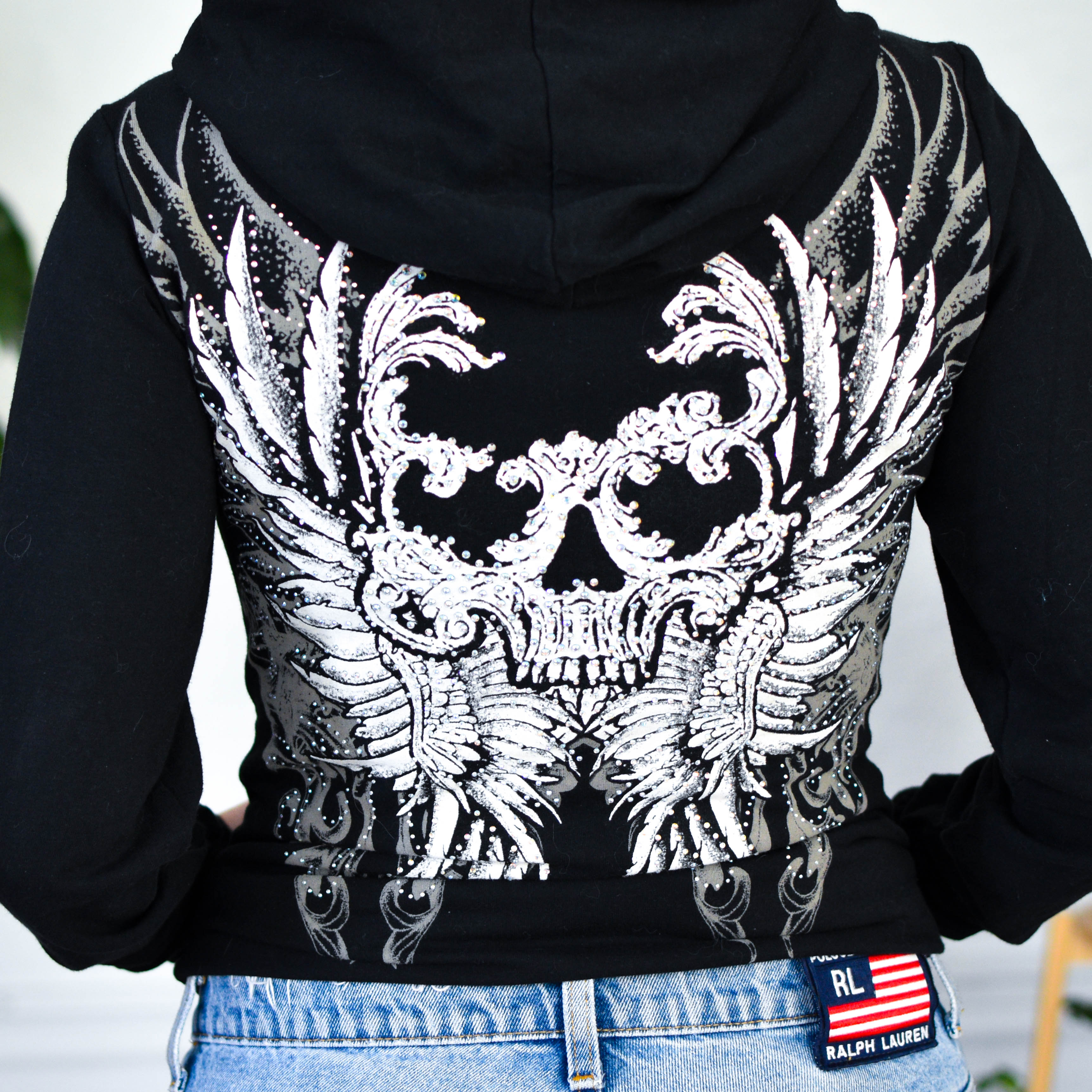 Y2k Los Angeles Bus Stop Bedazzled Skull Hoodie