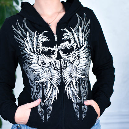 Y2k Los Angeles Bus Stop Bedazzled Skull Hoodie