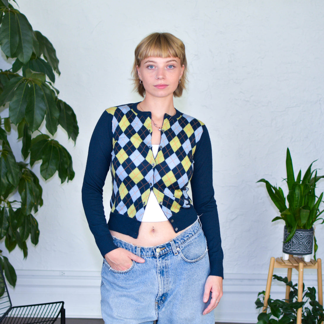 Vintage J.Crew Argyle Print Button-Up Cardigan