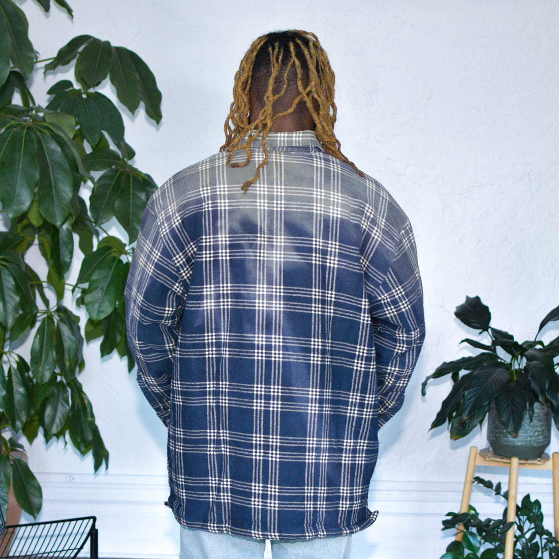 Vintage Quilted &amp; Distressed Navy Flannel Jacket