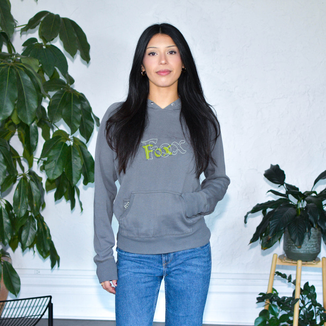 Vintage Y2K Gray Fox Racing Hoodie