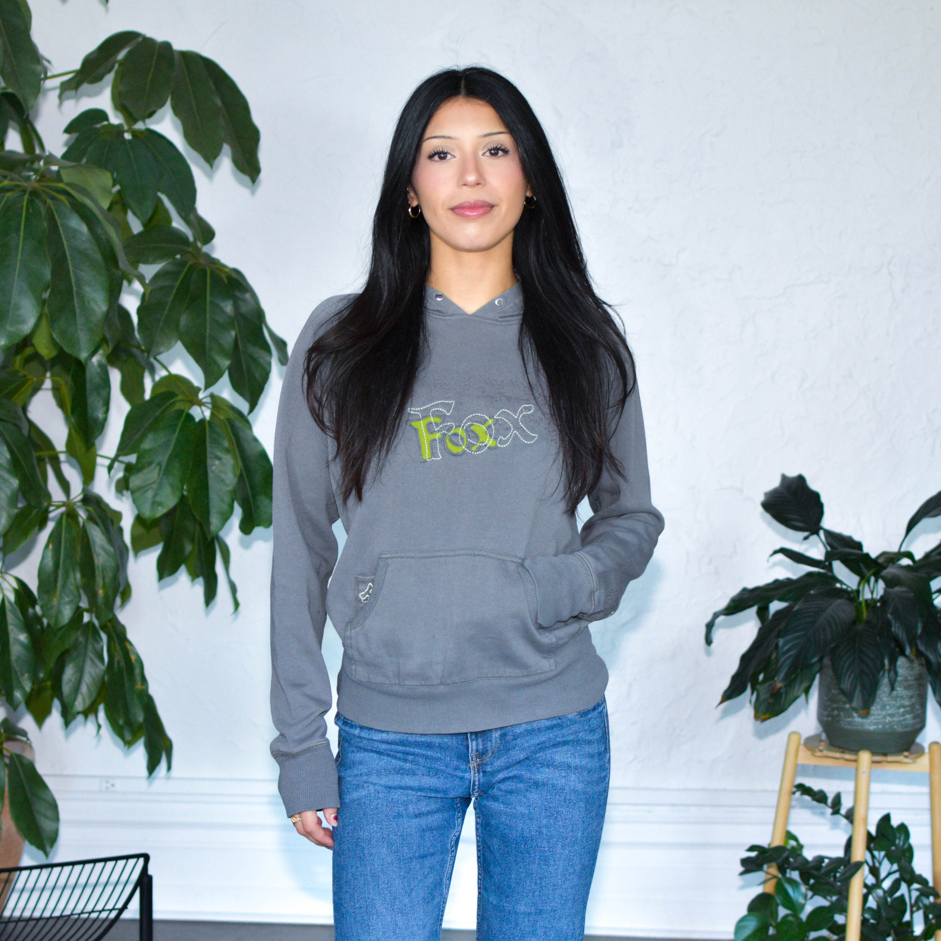 Vintage Y2K Gray Fox Racing Hoodie