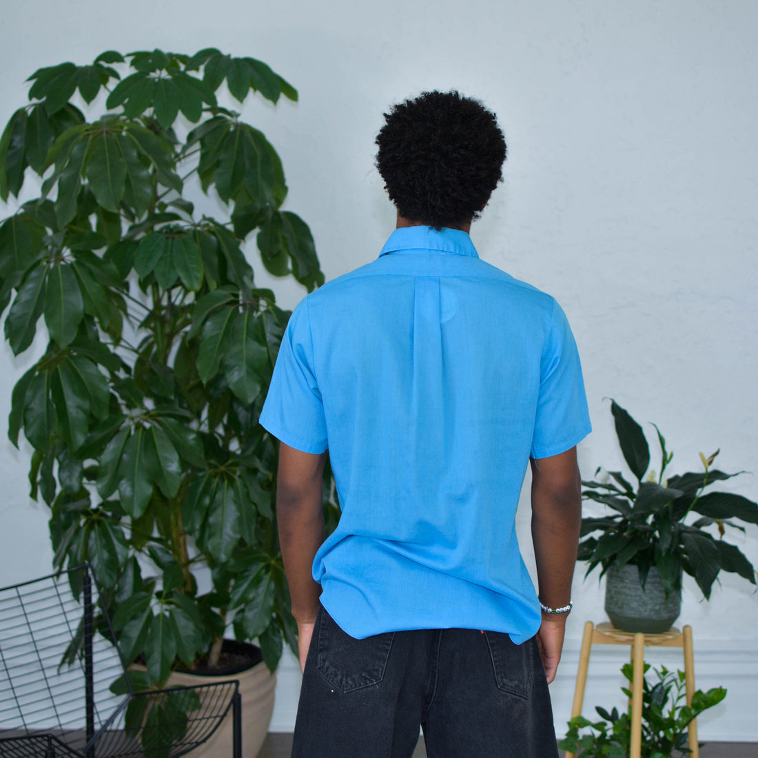 Vintage Light Blue Short Sleeve Button Up