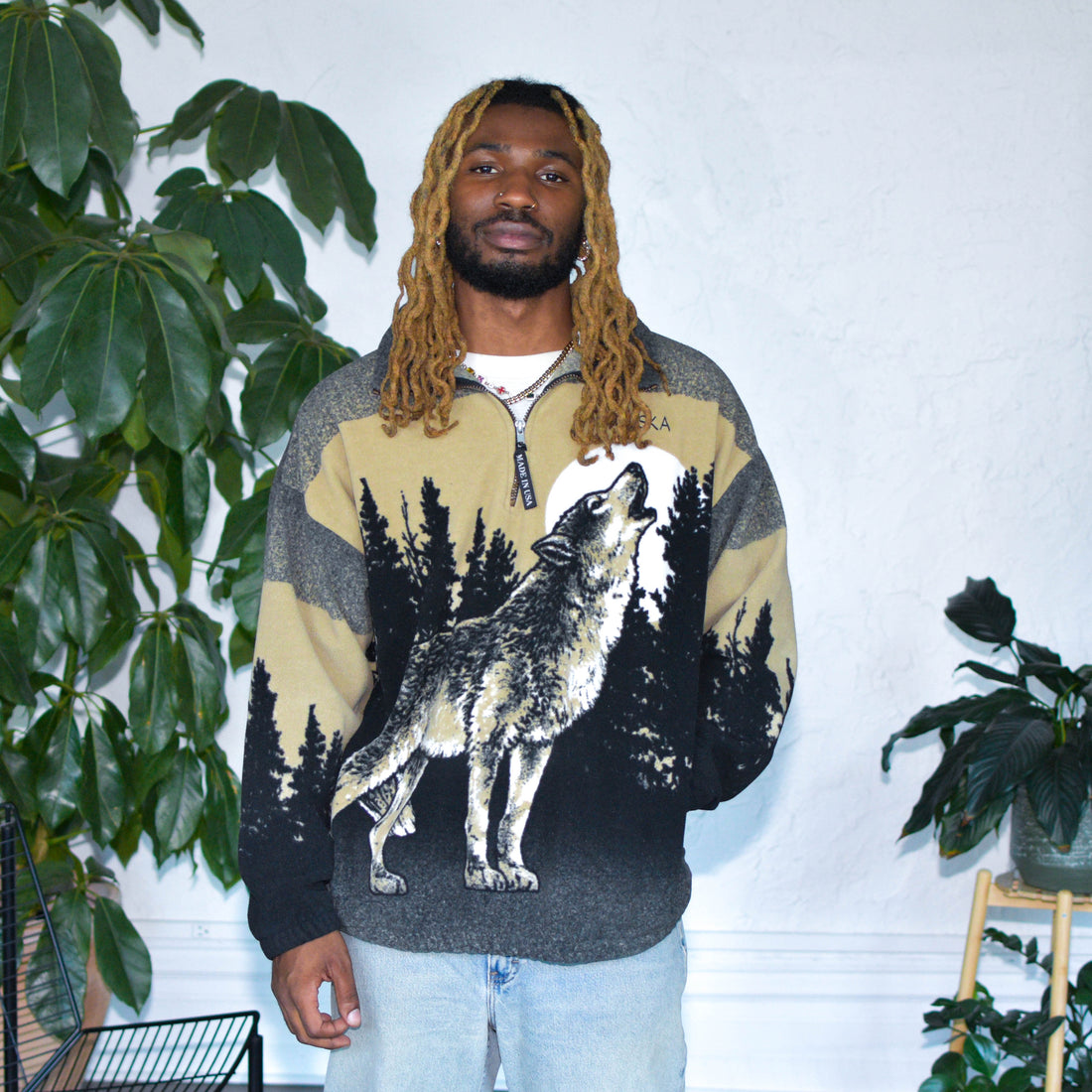 Vintage Wolf in the Woods Fleece Jacket