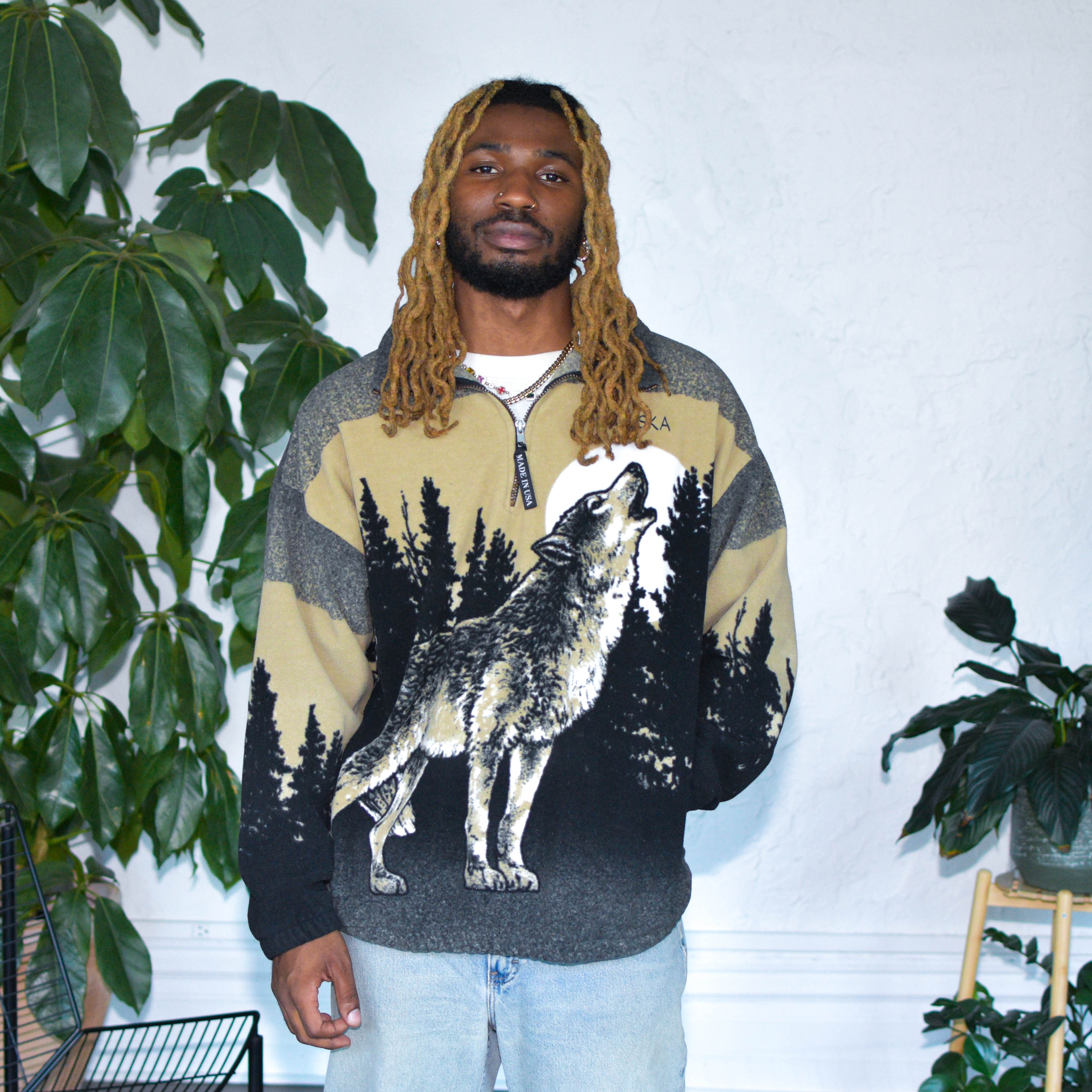 Vintage Wolf in the Woods Fleece Jacket