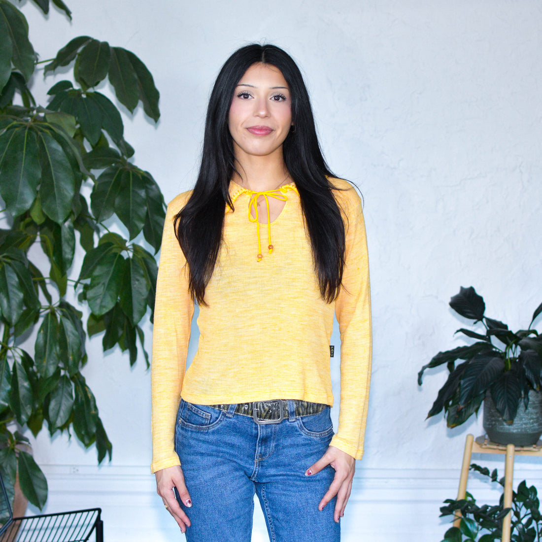 Vintage 80s Yellow Femme Blouse