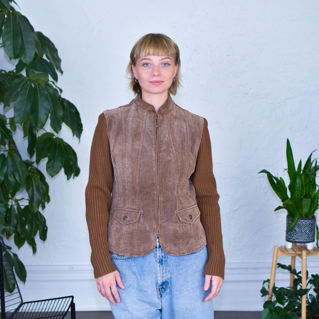 Vintage Y2K Live a Little Leather &amp; Knit Jacket