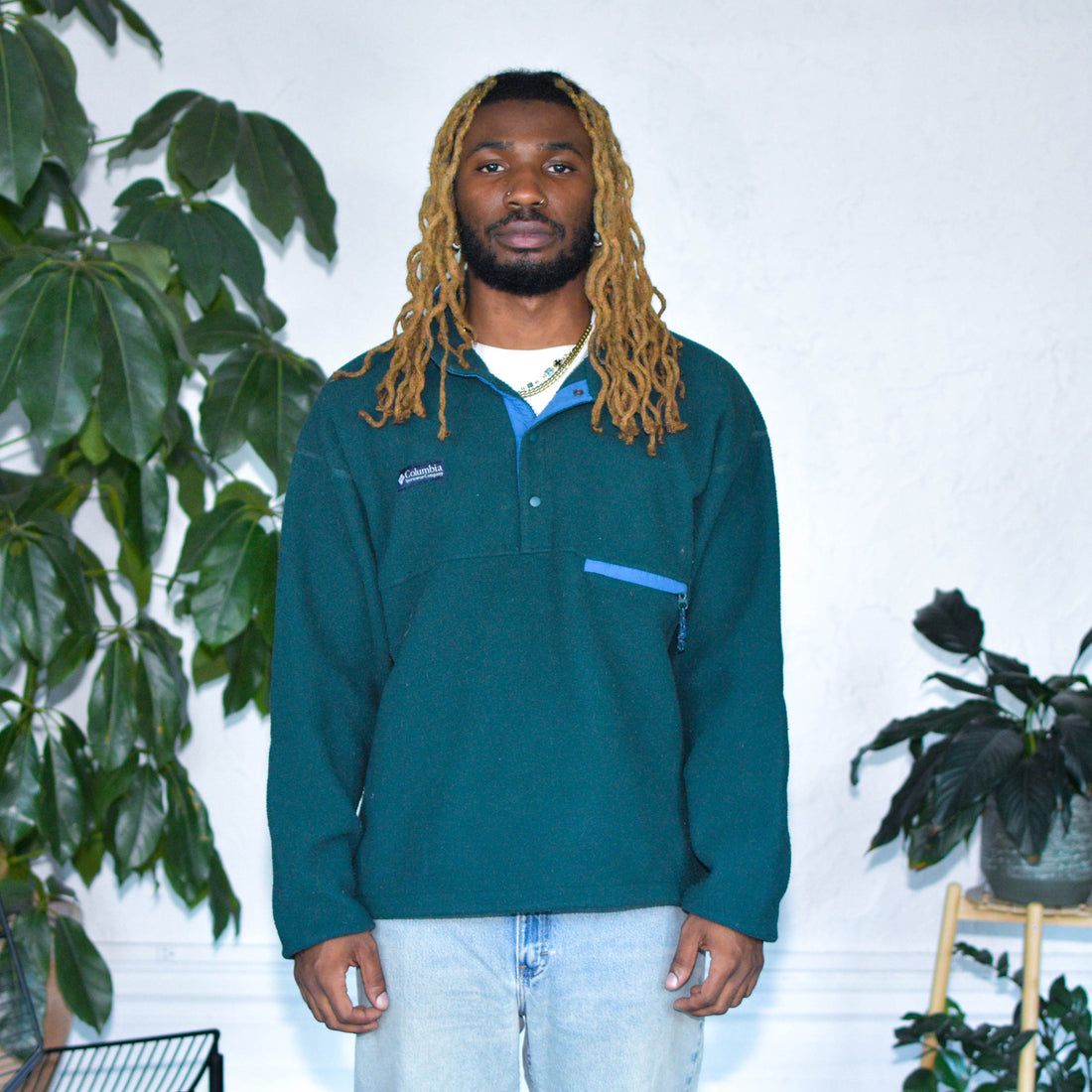 Vintage Long-Sleeve Columbia Dark Green Fleece