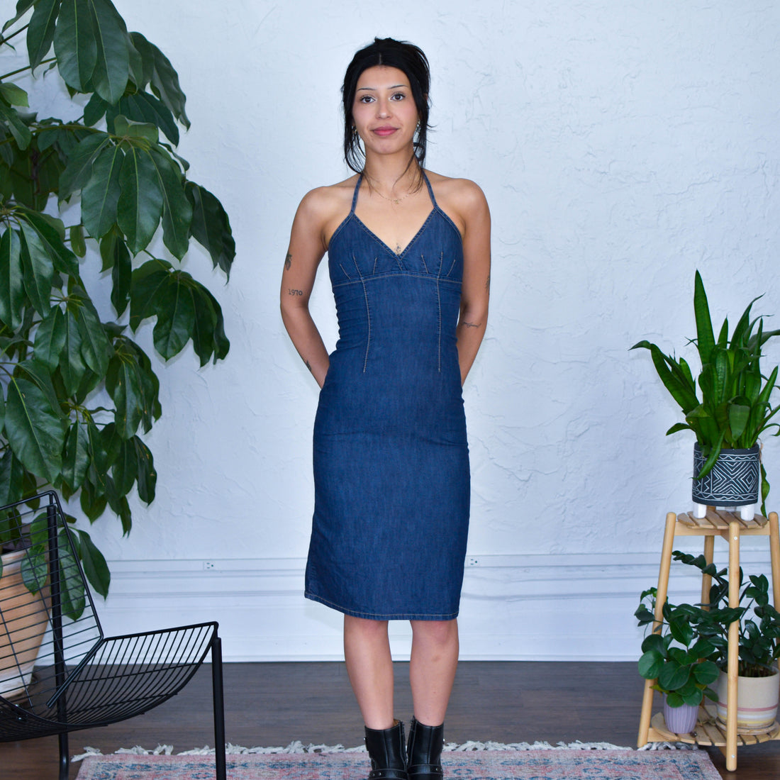 Vintage 80s Benetton Denim Halter Dress