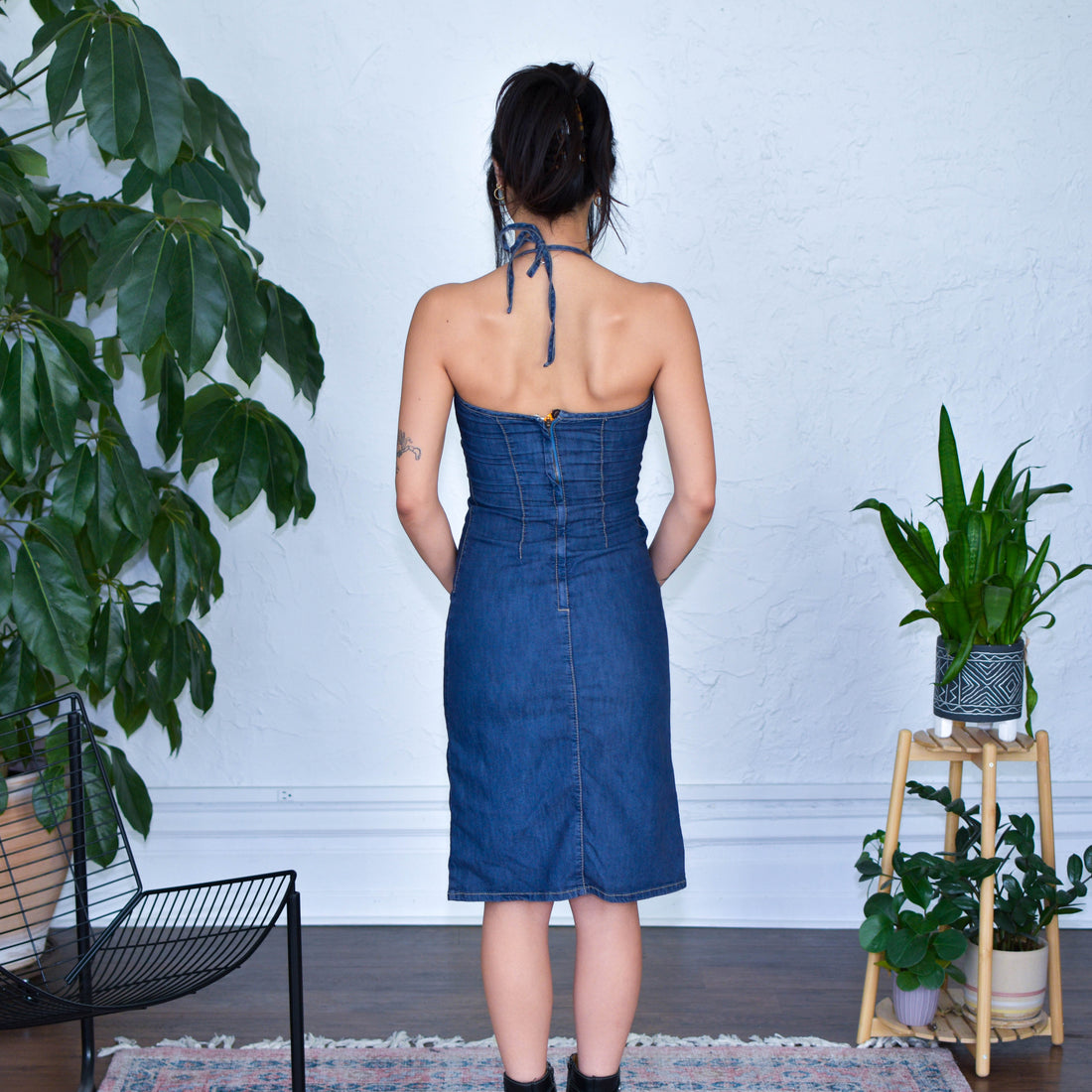 Vintage 80s Benetton Denim Halter Dress