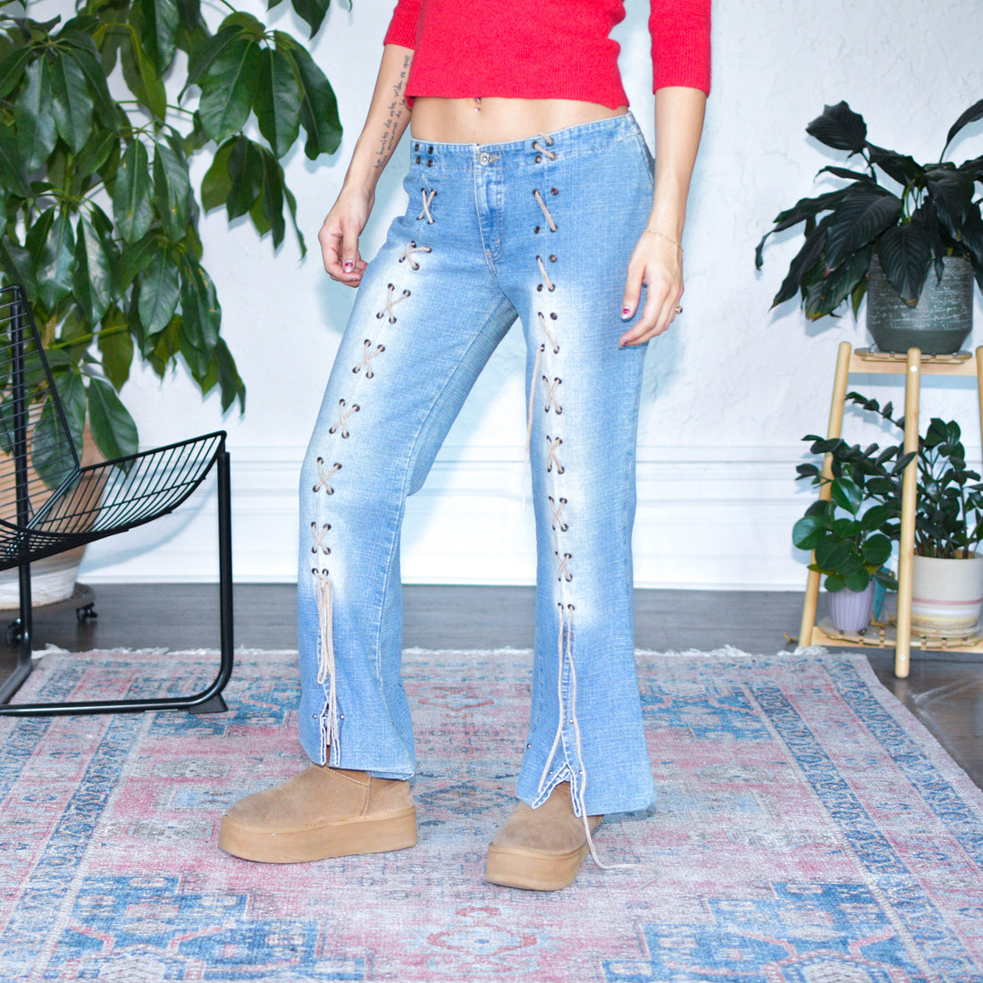 Vintage Y2k Low-Rise Cord Lace Boot Cut Jeans